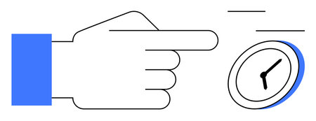 Hand pointing at a clock emphasizing time awareness, urgency, deadlines, or punctuality. Ideal for project planning, business efficiency, goal setting, time tracking, productivity decision-makingのイラスト素材