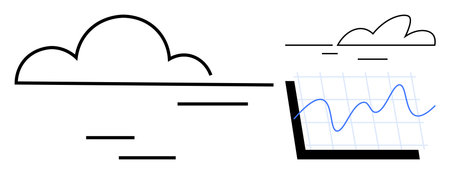 Cloud outline connected to a dynamic line graph symbolizing data transfer, analytics, and cloud computing. Ideal for technology, data analytics, cloud storage, innovation, IT, infrastructure scienceのイラスト素材