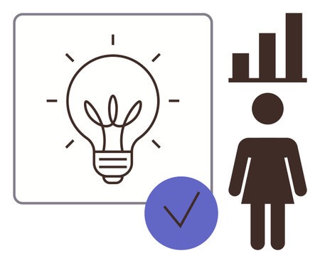 Lightbulb symbolizes ideas, graph represents growth, and a person highlights individual roles. Ideal for innovation, education, progress, business, teamwork leadership goal setting. Simple flatのイラスト素材