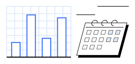 Bar chart with grid and calendar with spiral binding. Ideal for scheduling, planning, analysis,...
