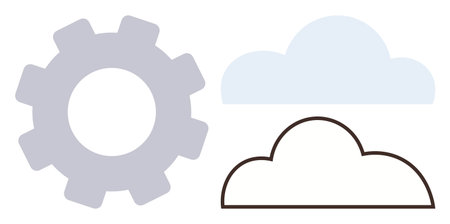 Gear and cloud shapes evoke themes of engineering, cloud computing, process optimization, and infrastructure. Ideal for concepts of technology, innovation, connectivity, development, deviceのイラスト素材