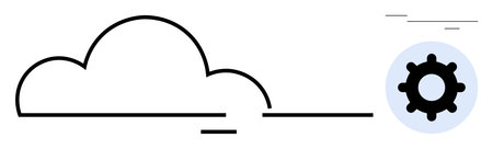 Cloud with a connecting line and gear indicating cloud computing, technology, and process settings. Ideal for data storage, IT, software, innovation, automation system management. Simple flatのイラスト素材