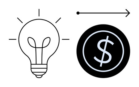 Light bulb representing creativity with arrow pointing to dollar icon symbolizing profit. Ideal for innovation, business, entrepreneurship, finance, investment, strategy, startups. Simple flatのイラスト素材
