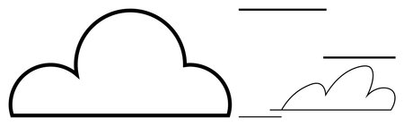 Large outlined cloud with smaller cloud and straight lines hinting at movement or flow. Ideal for weather, connectivity, internet, technology, networking, simplicity, creativity. A simple flatのイラスト素材