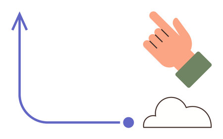 Hand pointing upward at arrow curve with a cloud suggesting growth, progress, vision, or future aspirations. Ideal for progress, success, business, development, innovation inspiration strategyのイラスト素材