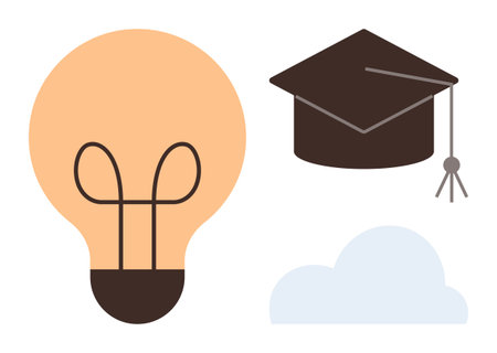 Lightbulb signifies ideas, graduation cap symbolizes education, and cloud evokes imagination. Ideal for themes thumbs up learning, growth, creativity, knowledge, innovation, ambition and successのイラスト素材