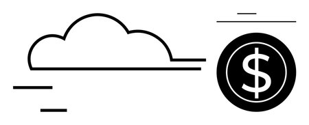 Black stylized cloud paired with a dollar coin, framed by minimalist lines. Ideal for technology, finance, cloud storage, innovation, e-commerce, online transactions and digital economy themes. Aのイラスト素材