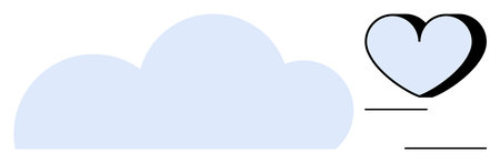 Large blue cloud and overlapping heart with a shadow effect underline emotional warmth, simplicity, love, and unity. Ideal for wellness, mindfulness, relationships, positivity, care support simpleのイラスト素材