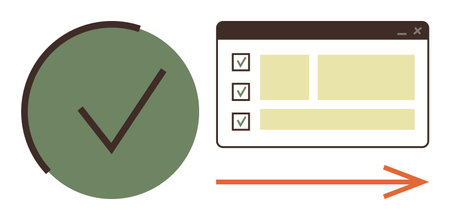 Circular checkmark with a green background represents success, next to a checklist in a web layout...