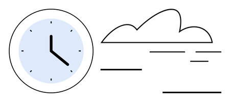 Clock displaying a specific time paired with a minimalist cloud design, symbolizing time management, punctuality, weather updates, routine planning. Ideal for productivity, scheduling, efficiencyのイラスト素材