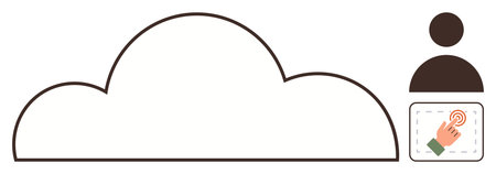 Cloud icon representing storage, silhouette user profile, and touch interaction. Ideal for data sharing, technology, communication, networking, user interface privacy digital access. Simple flatのイラスト素材