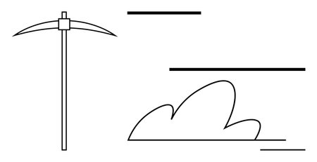 Pickaxe leaning on abstract rock with horizontal lines suggesting motion, mining, work, resources, progress, simplicity, exploration. Ideal for energy, tools effort industry development minimalのイラスト素材