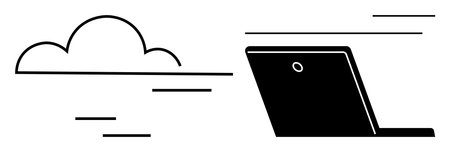 Cloud and laptop connected by motion lines, symbolizing speed, technology, and data exchange. Ideal for cloud storage, online security, remote work, digital transformation, IT services networkingのイラスト素材