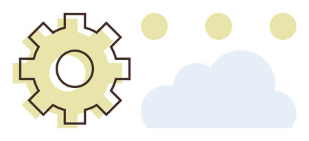 Gear with three dots leading to a cloud symbolizing process automation, connectivity, and data storage. Ideal for technology, automation, innovation, cloud computing, teamwork, networking digitalのイラスト素材