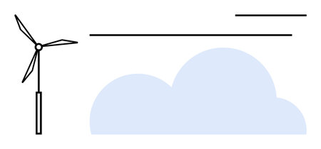 Wind turbine beside abstract cloud and lines representing energy, sustainability, wind power, eco-friendly solutions, technology, clean energy, and modern design. Ideal for green initiativesのイラスト素材