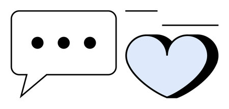 Speech bubble with three dots next to a heart, conveying dialogue, emotional exchange, and...