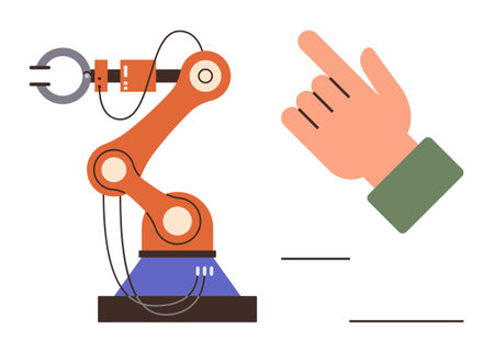 Robotic arm programmed by hand gestures, representing human-machine interaction, technology, and innovation. Ideal for automation, AI, robotics, engineering industry 4.0 digital transformationのイラスト素材