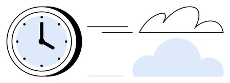 Clock with minimal cloud elements symbolizing time management, efficiency, collaboration, creativity, planning, organization, and adaptability. Ideal for productivity and workflow. Simple flatのイラスト素材