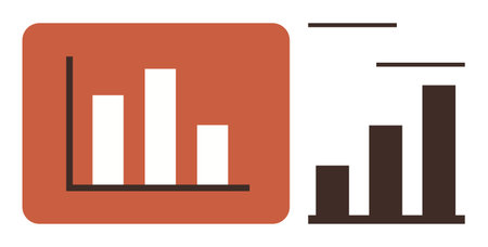 Side-by-side bar charts representing statistical growth in white and black tones. Ideal for analytics, performance tracking, data insights, financial planning, presentations, education, simple flatのイラスト素材