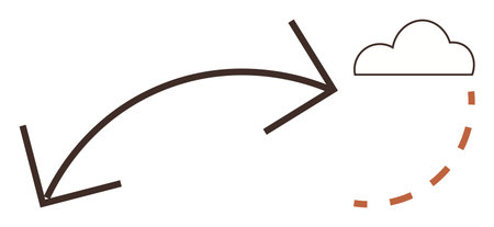 Two curved arrows pointing towards a cloud, emphasizing connection, flow, or transfer. Ideal for cloud computing, data sharing, migration, network communication, technology innovation simple flatのイラスト素材