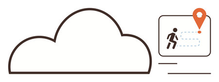 Cloud symbol alongside a GPS map marker with a running figure and a dashed path. Ideal for cloud...