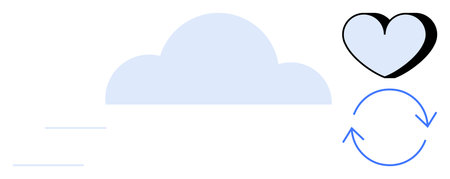 Cloud beside heart and cycle arrows signify love, care, data sync, unity, and environmental...