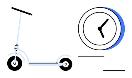 Electric scooter next to a clock with minimalist lines. Ideal for commuting, sustainability, urban...