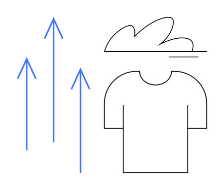 Abstract human outline with floating cloud above, paired with upward blue arrows symbolizing progress, innovation, or inspiration. Ideal for success, growth, potential, strategy, leadershipのイラスト素材