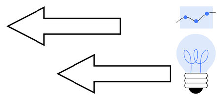 Two opposing arrows representing choices light bulb symbolizing innovation and ideas small graph suggesting data ideal for business, strategy, innovation, planning, data, growth, simple flat metaphorのイラスト素材