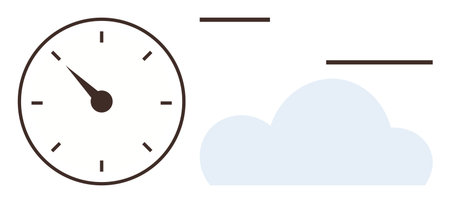 Clock indicating time with a cloud and motion lines suggesting speed, efficiency, and workflow. Ideal for time management, productivity, fast delivery, cloud computing, data transfer, workflowのイラスト素材