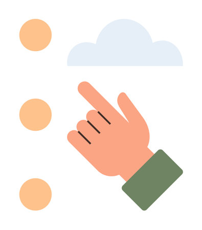 Hand pointing to a cloud shape amidst a list of orange dots. Ideal for technology, cloud storage, decision-making, data access, hosting, innovation, and online navigation concepts. Simple flatのイラスト素材