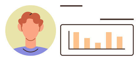 Profile illustration of a person alongside a bar chart representing data analysis. Ideal for presentation, analytics, profile management, business strategy, user analysis, team collaboration, simpleのイラスト素材