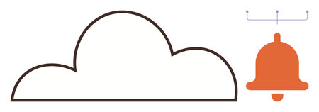 Cloud outline next to a bell icon indicating notifications, signaling cloud-based alerts and...