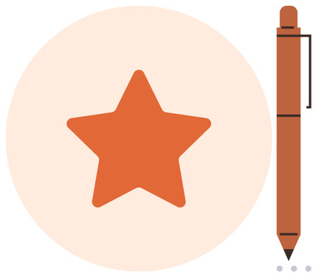 Orange star and slim pen concept evokes creativity, excellence, and recognition. Ideal for productivity, education, branding, rating, design inspiration, creativity simple flat metaphorのイラスト素材