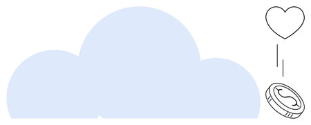 Cloud shape paired with a heart and coin, suggesting online donations, financial services, and charity. Ideal for technology, finance, generosity, philanthropy, online giving innovation simple flatのイラスト素材