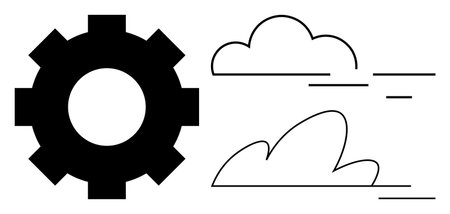Bold gear and minimalistic cloud designs convey concepts of technology, automation, innovation, and cloud computing. Ideal for business, industry, system integration, development, and digitalのイラスト素材
