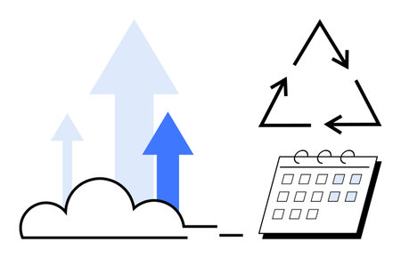Arrows pointing upward represent growth and progress, the triangular arrows signify recycling and sustainability, alongside a calendar representing organization. Ideal for environmental awarenessのイラスト素材
