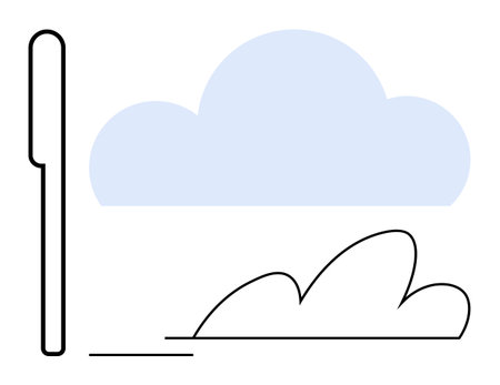 Cloud, bush, and vertical line composition in a clean style with soft colors. Ideal for nature, weather, simplicity, eco, calm environmental mindfulness themes. A simple flat metaphorのイラスト素材