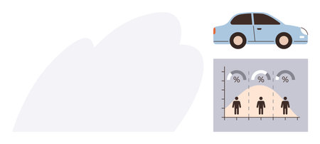 Blue car next to demographic data visualization with a distribution graph showing percentages and...