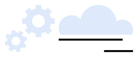 Gear pair near cloud shape, symbolizing integration, cloud computing. Ideal for networking, innovation, data storage, technology, digital transformation process optimization software. Simple flatのイラスト素材