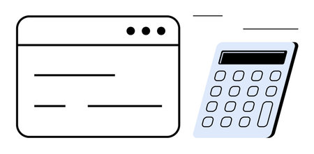 Browser window beside a calculator suggesting online budgeting, accounting, or financial analysis. Ideal for money management, taxes, finance apps, education, audit tools, savings tips and simpleのイラスト素材