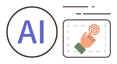 AI text inside a circle paired with a hand clicking on a target in a digital layout. Ideal for artificial intelligence, automation, UIUX design, technology, innovation, interaction, futuristicのイラスト素材