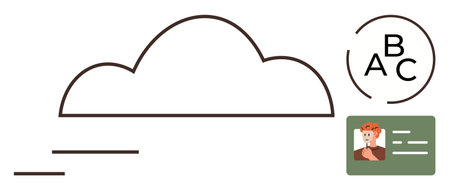 Cloud outline, ID card with avatar, alphabet letters in circle. Ideal for data storage,...