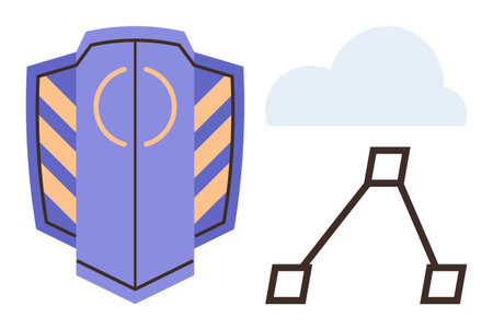 Shield symbol with abstract cloud and connected nodes emphasizing data protection, network safety, and cloud security. Ideal for cybersecurity, protection, safety, cloud computing, networkのイラスト素材