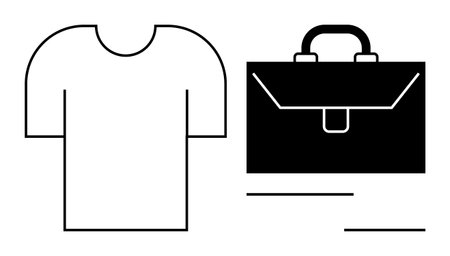 Basic T-shirt and black briefcase symbolize casual versus formal lifestyle, work-life balance, decision-making, minimalism, career choices, dress code, and life transitions. Simple flat metaphorのイラスト素材