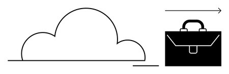 Cloud icon next to briefcase with arrow indicating forward progress. Ideal for technology, business,...