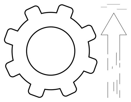 Gear with an upward arrow illustrating improvement, development, and innovation. Ideal for productivity, success, technology, process optimization, industry problem-solving and progress. Perfect asのイラスト素材