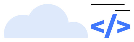 Cloud icon and coding symbol in simplistic style. Ideal for technology, coding, cloud computing, development, data, networking, modern systems, simple flat metaphorのイラスト素材
