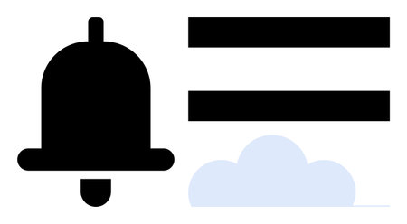 Black bell, two black horizontal lines, and light blue cloud. Ideal for notification, simplicity, interface design, organization, reminders minimalism communication. Represents a simple flatのイラスト素材