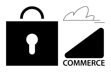 Closed padlock, upward growth chart, and cloud element highlighting security, growth, and technology in e-commerce. Ideal for commerce, cybersecurity, cloud technology, privacy online sales dataのイラスト素材